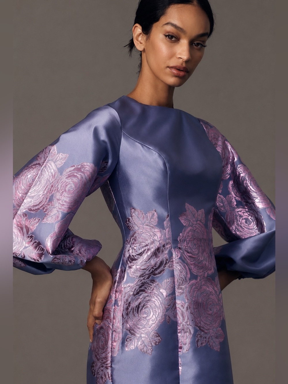 Mac Duggal Floral Print Balloon Sleeve Dress size 4 - Picture 7 of 9